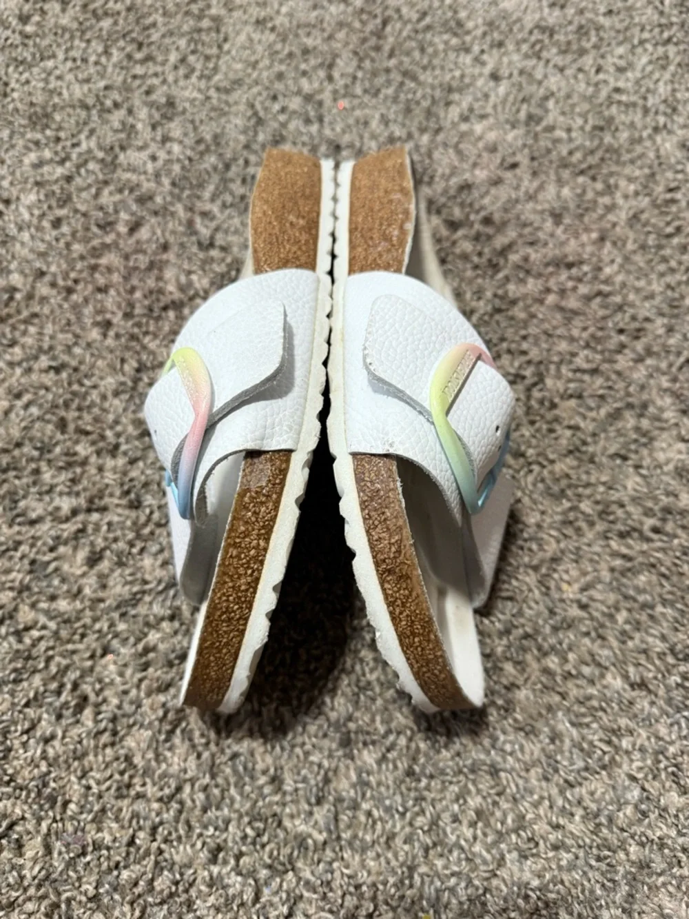 Birkenstock White Slide Sandals with Pastel Ombre Buckles - Picture 5 of 6
